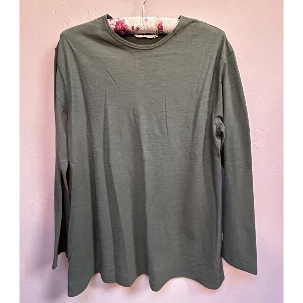 Tehen Paris Womens Size 2 Crew Neck 100% Wool Long Sleeve Pullover T-Shirt Green